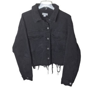 Ava & Viv Black Cropped Jean Jacket with Frayed Hem